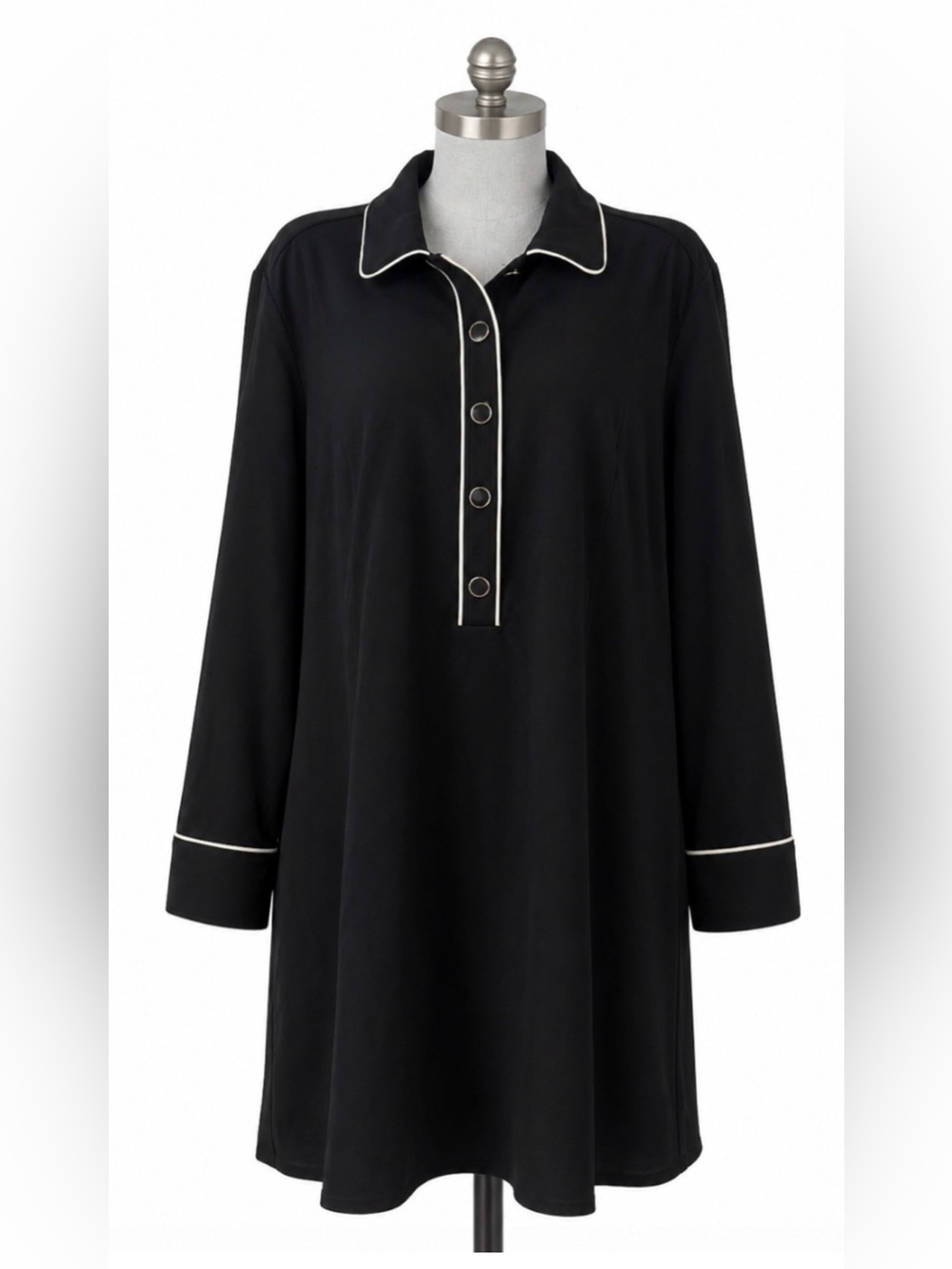NWT CHICO'S BLACK WHITE PIPING SHIRTDRESS DRESS SZ 3 US XL